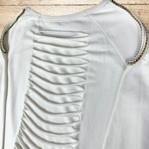 GUESS Long Sleeve Studded Cold‎ Shoulder Tunic Top Back Cutouts Size L Ivory